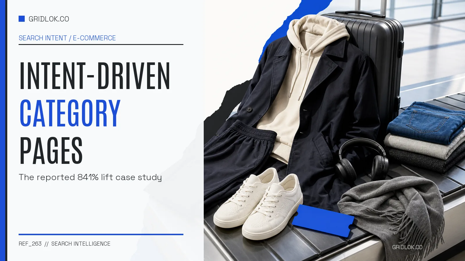 Airport outfit arranged on a luggage conveyor to illustrate intent-driven ecommerce category pages