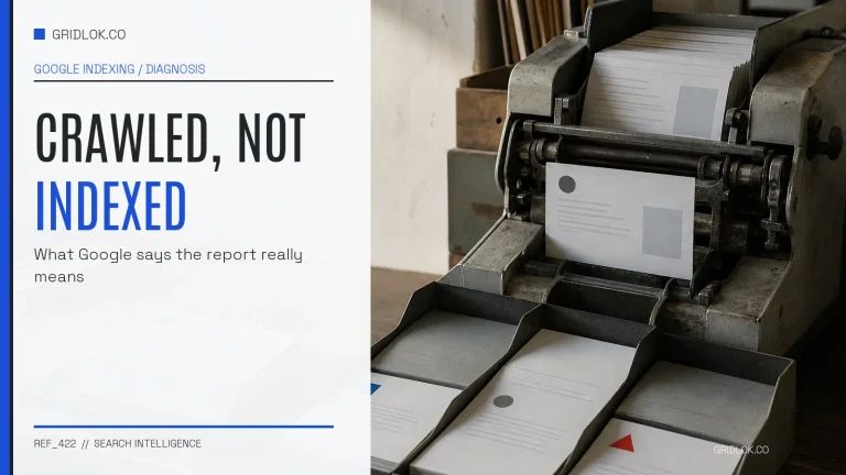 Google indexing report concept shown as web pages inspected and sorted into accepted, waiting, and returned trays