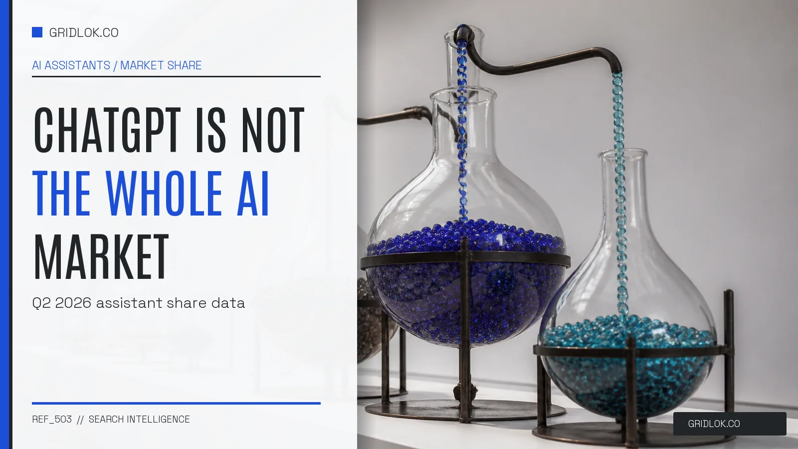 Glass data sculpture representing several substantial AI assistants competing for market share